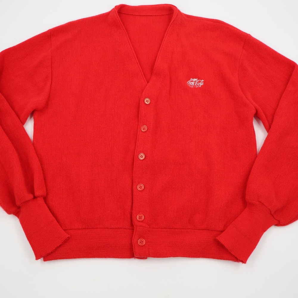 Coca-Cola Cardigan Sweater Mens XL Red Vintage Knit Embroidered Logo USA Made